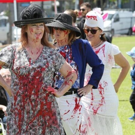 Dancing outside races for Cup protesters